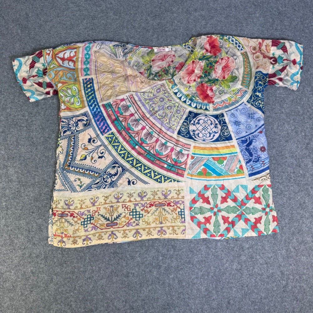 Johnny Was Silk Top Women S Multicolor Excellent Short Sleeve Blouse